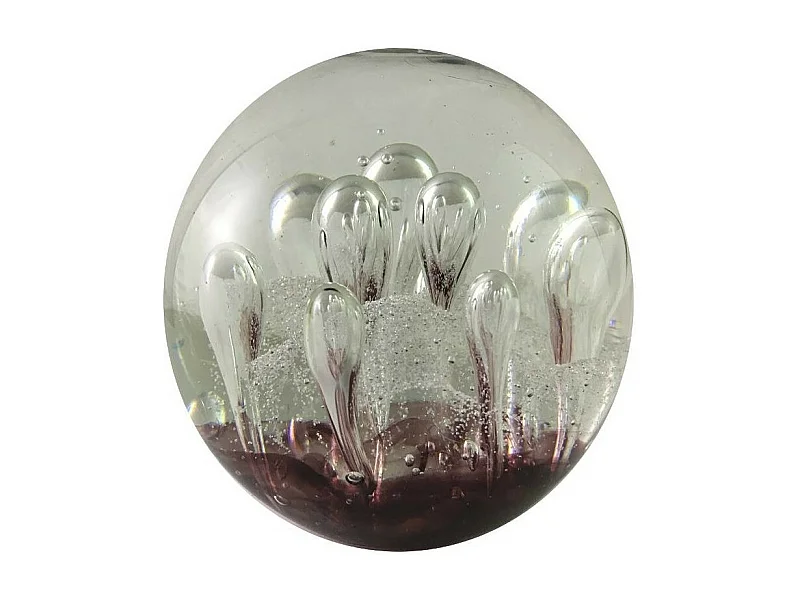 Presse papier sulfure "Gouttes" en verre mauve Ø.9.5 cm