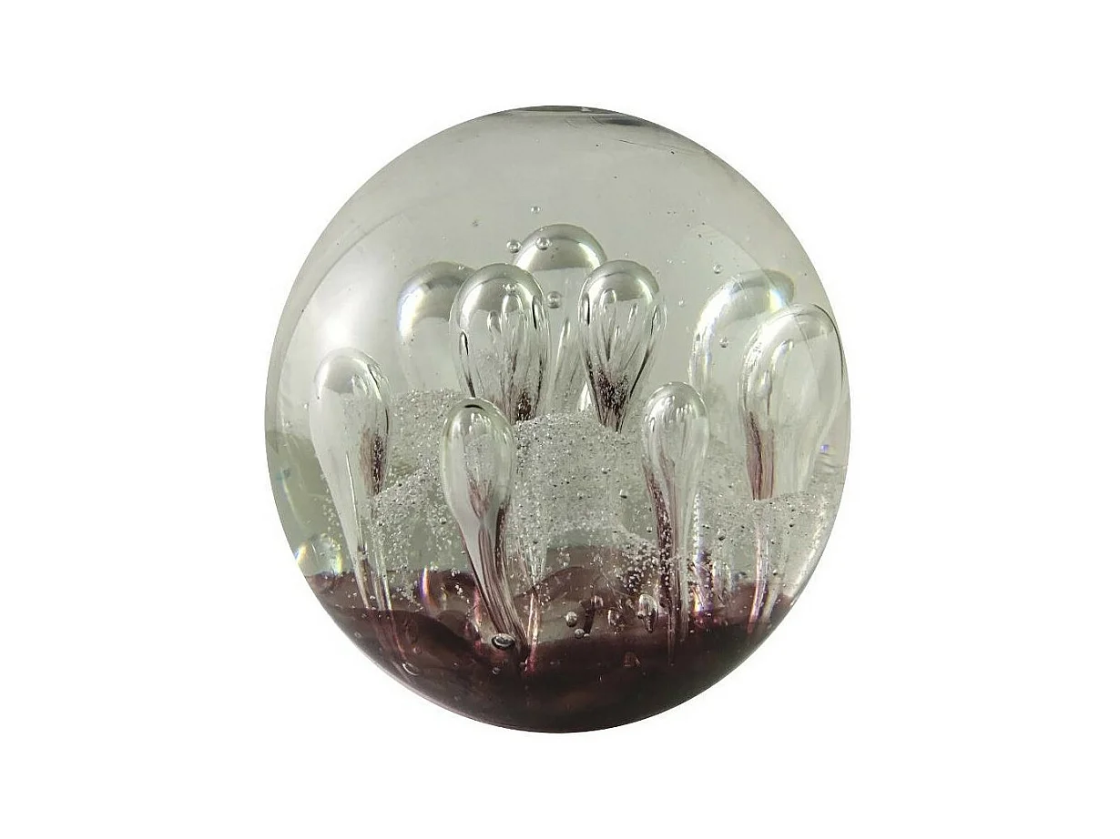 Presse papier sulfure "Gouttes" en verre mauve Ø.9.5 cm