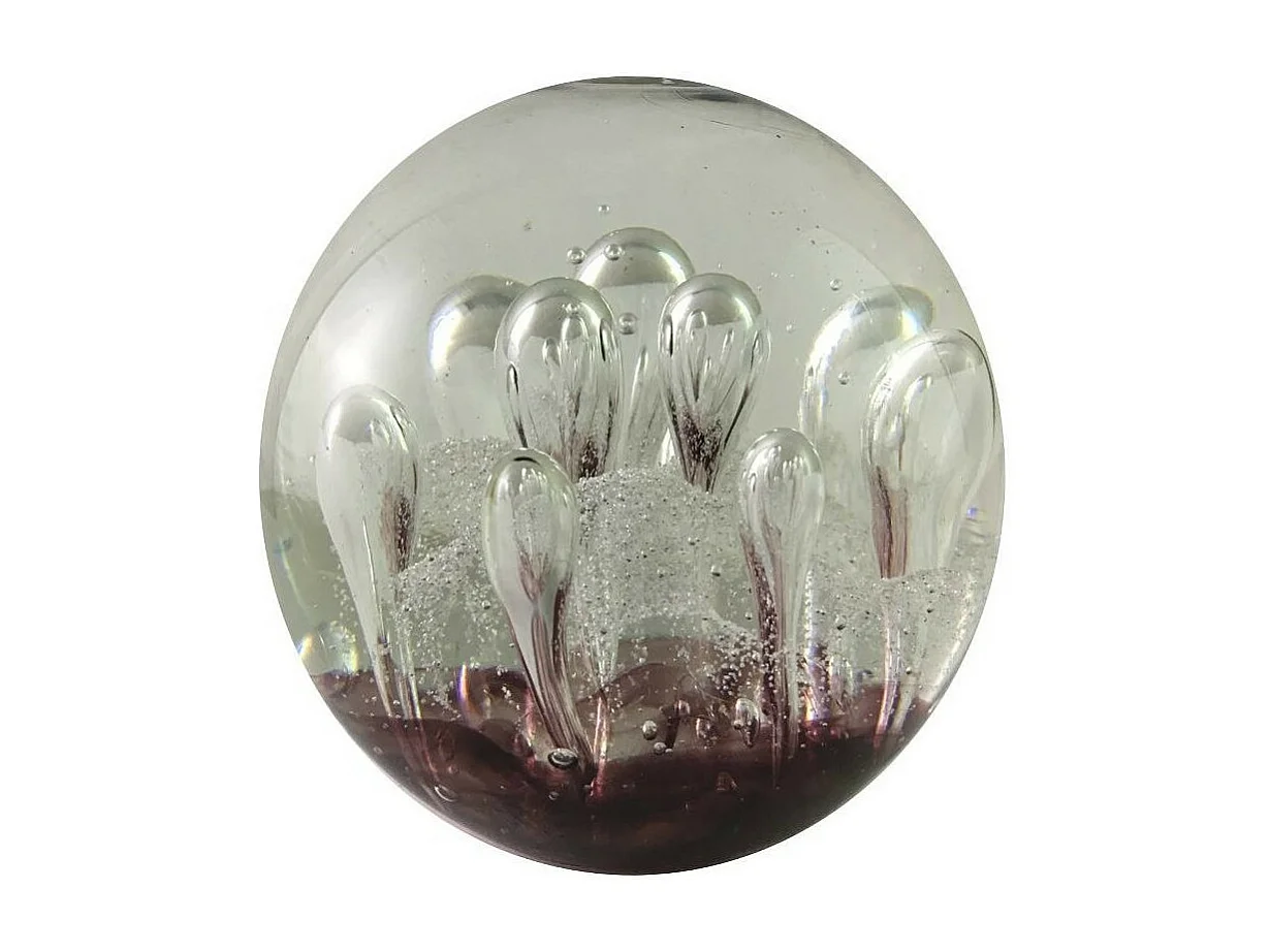 Presse papier sulfure "Gouttes" en verre mauve Ø.9.5 cm