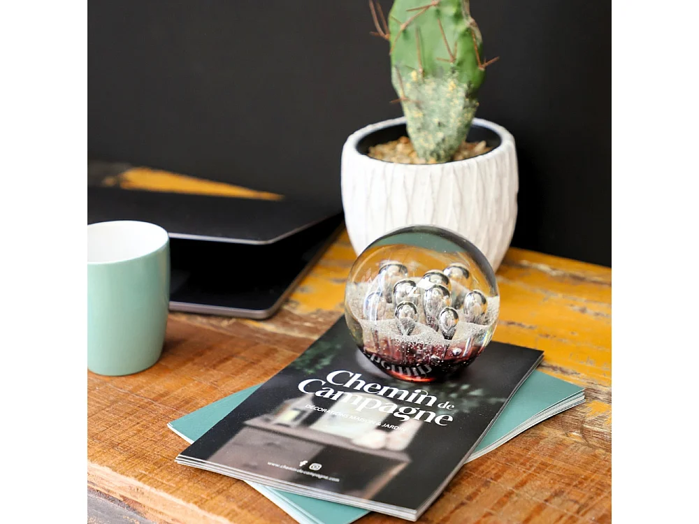 Presse papier sulfure "Gouttes" en verre mauve Ø.9.5 cm