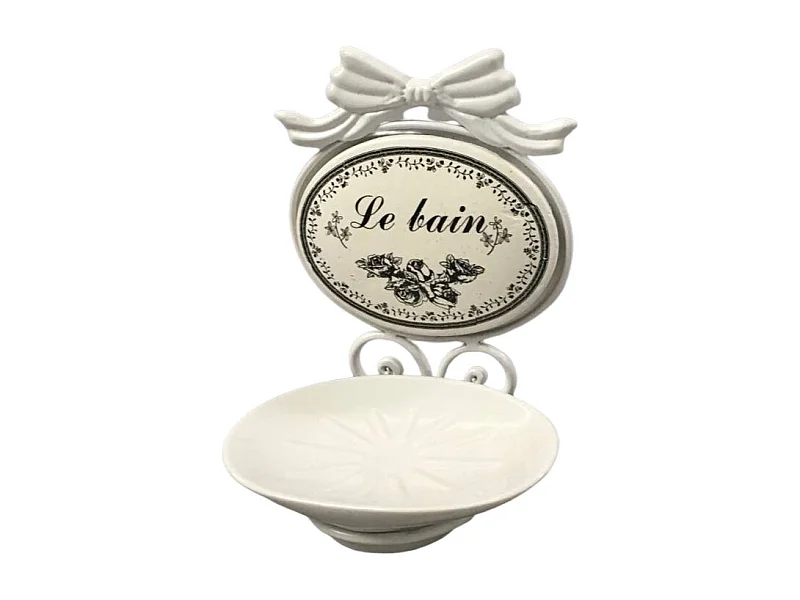 Porte savon en fer et porcelaine blanche 19 x 13 cm