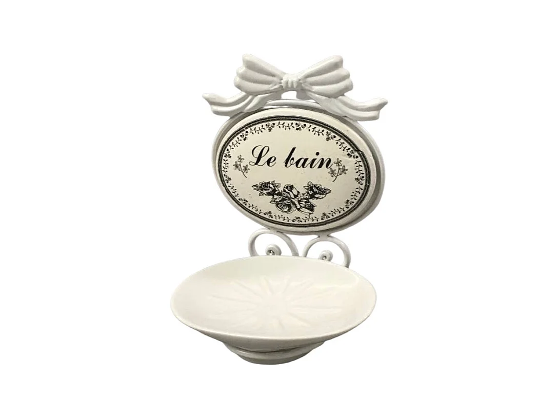 Porte savon en fer et porcelaine blanche 19 x 13 cm