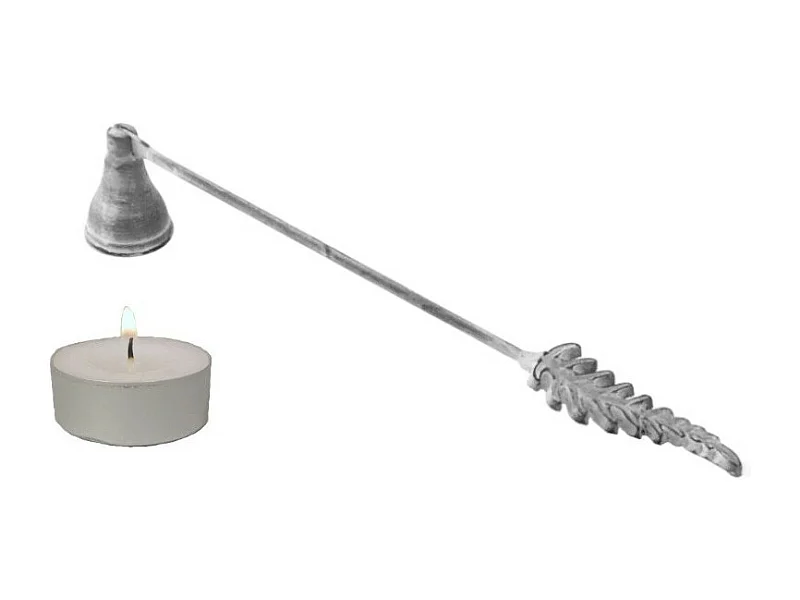 Eteignoir à bougie feuille métal gris vieilli 31 x 6 x 4 cm