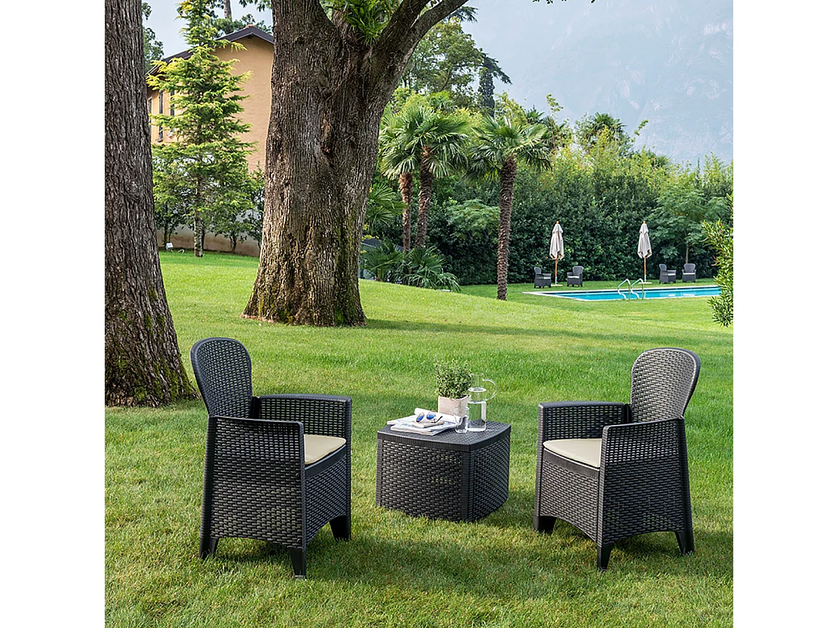 Sillones Exterior - Durban - Blanco - 59x57x86cm - Set 2ud - Estilo Ratan  - Cojines Incluidos