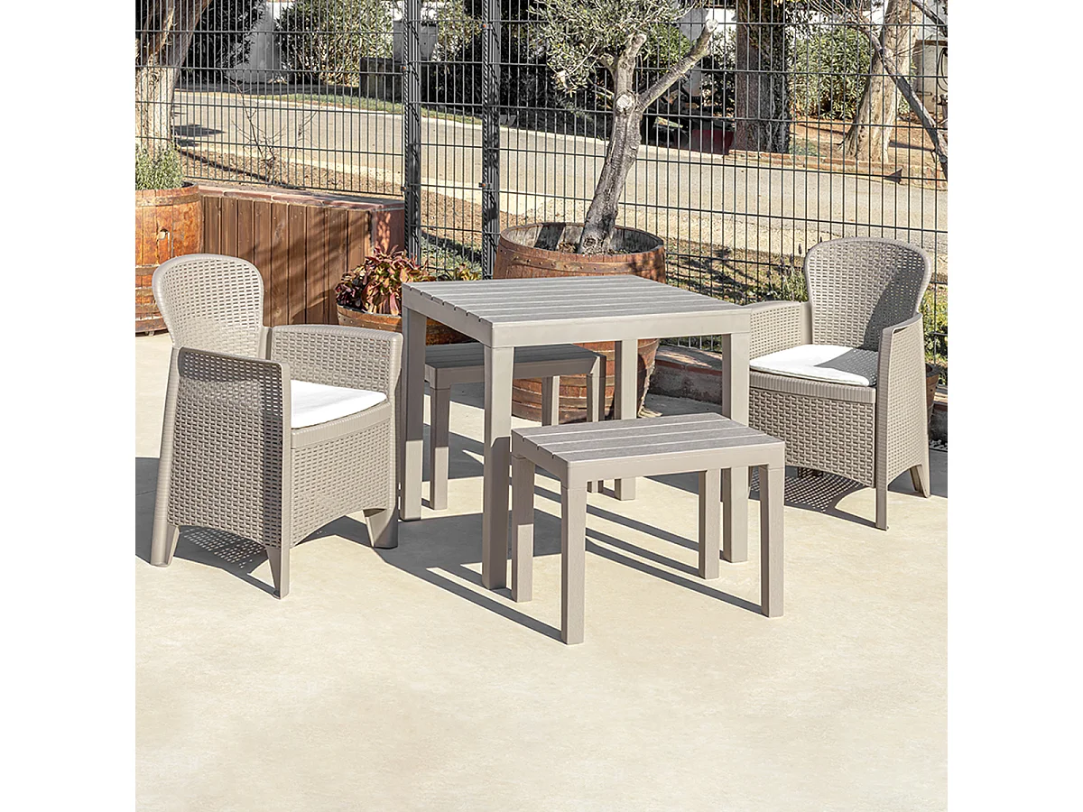 Sillones Exterior - Durban - Blanco - 59x57x86cm - Set 2ud - Estilo Ratan  - Cojines Incluidos