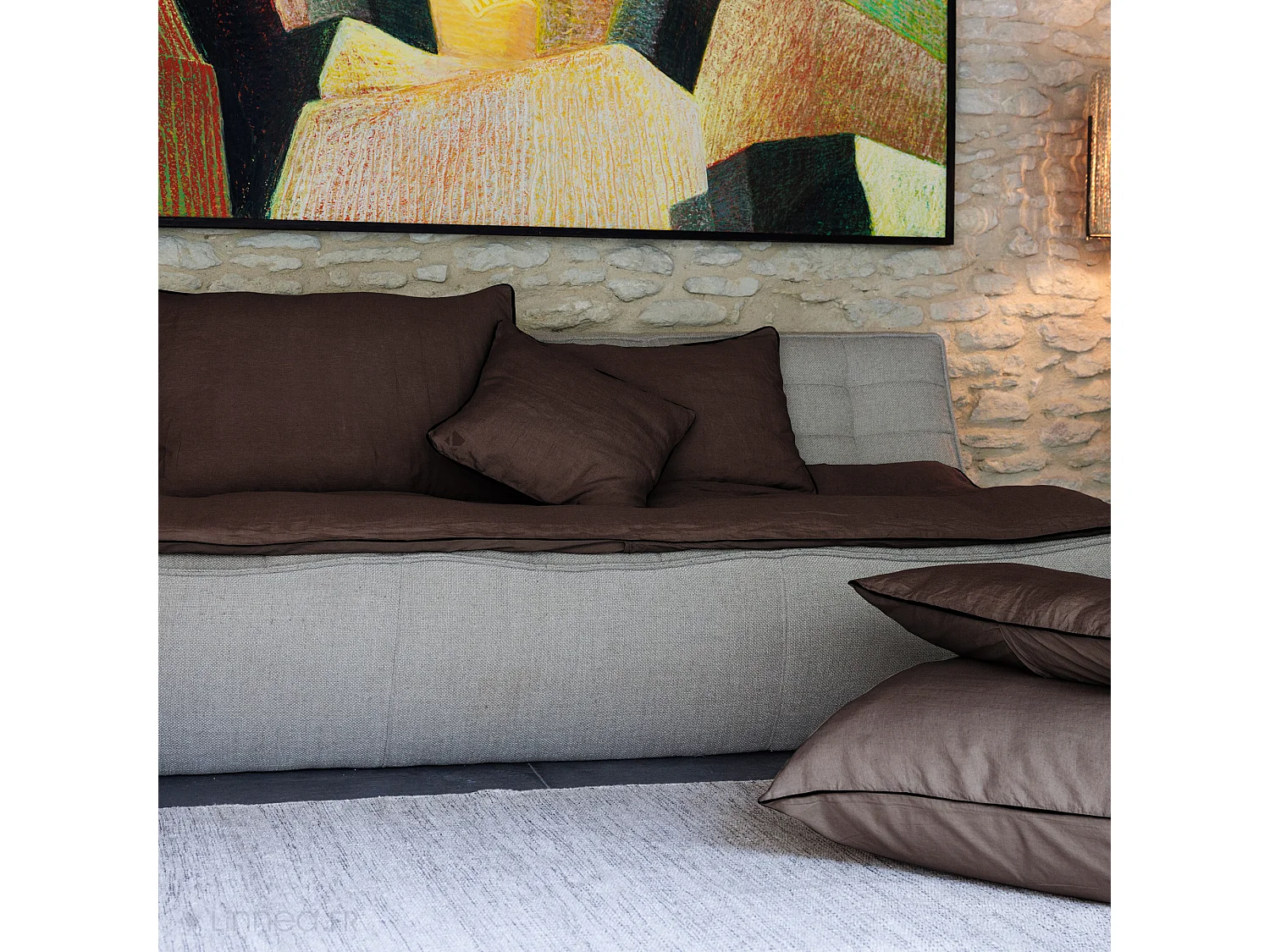 Housse de coussin PRELUDE 55x110 cm lin et coton lavé noir Café