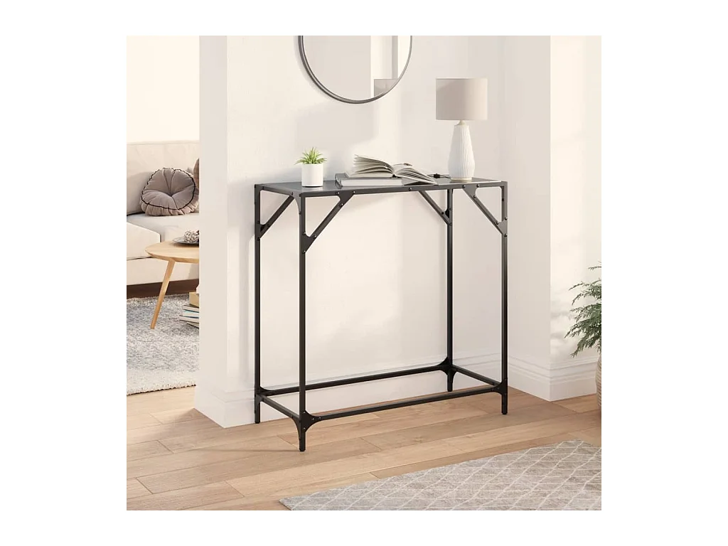 Table console avec dessus en verre noir 80x35x81 cm acier