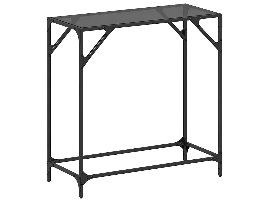Tavolino Consolle con Piano in Vetro Nero 80x35x81cm in Acciaio