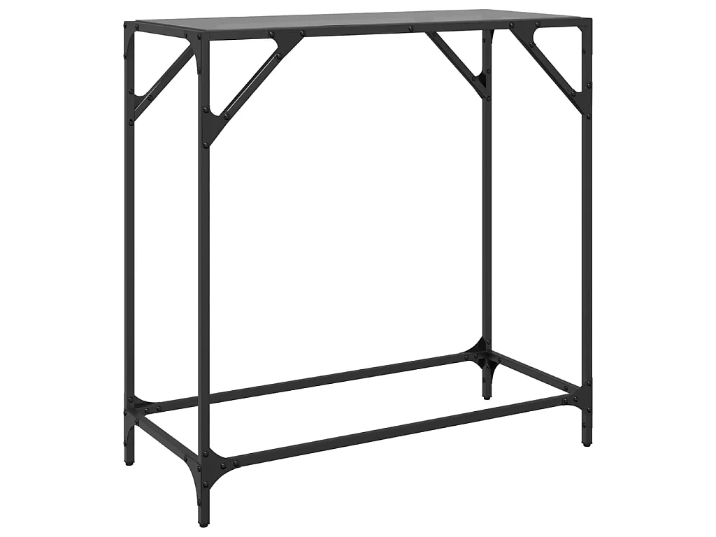 Tavolino Consolle con Piano in Vetro Nero 80x35x81cm in Acciaio