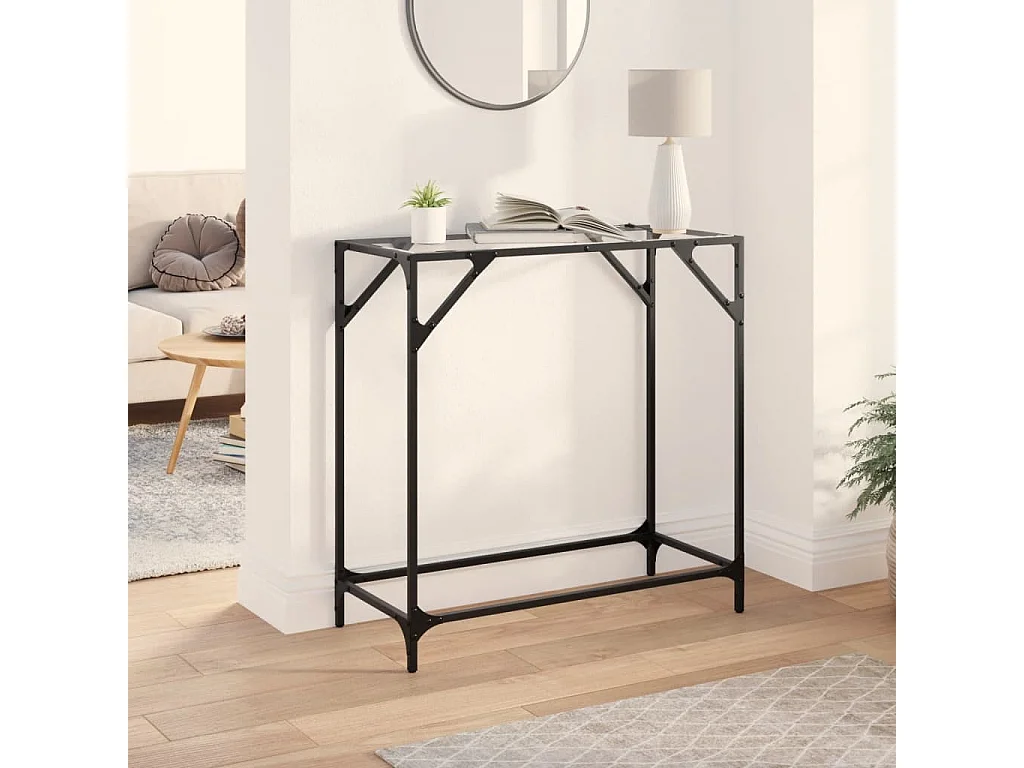Table console avec dessus en verre transparent 80x35x81cm acier