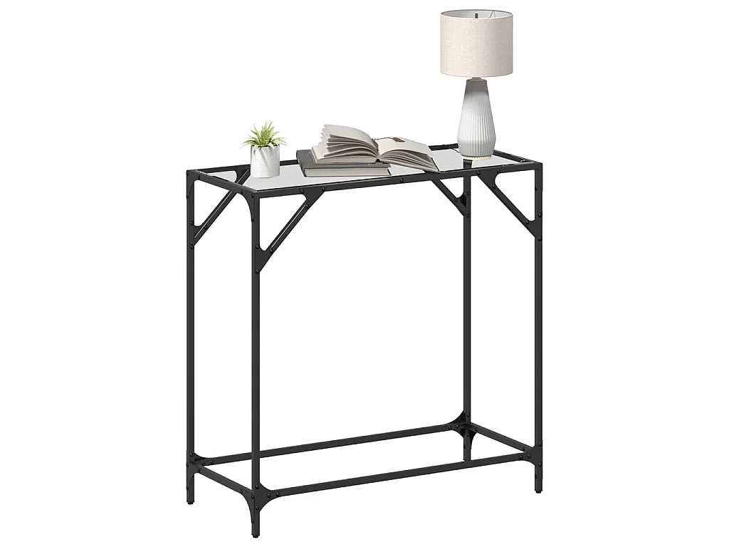Tavolino Consolle Piano Vetro Trasparente 80x35x81cm in Acciaio
