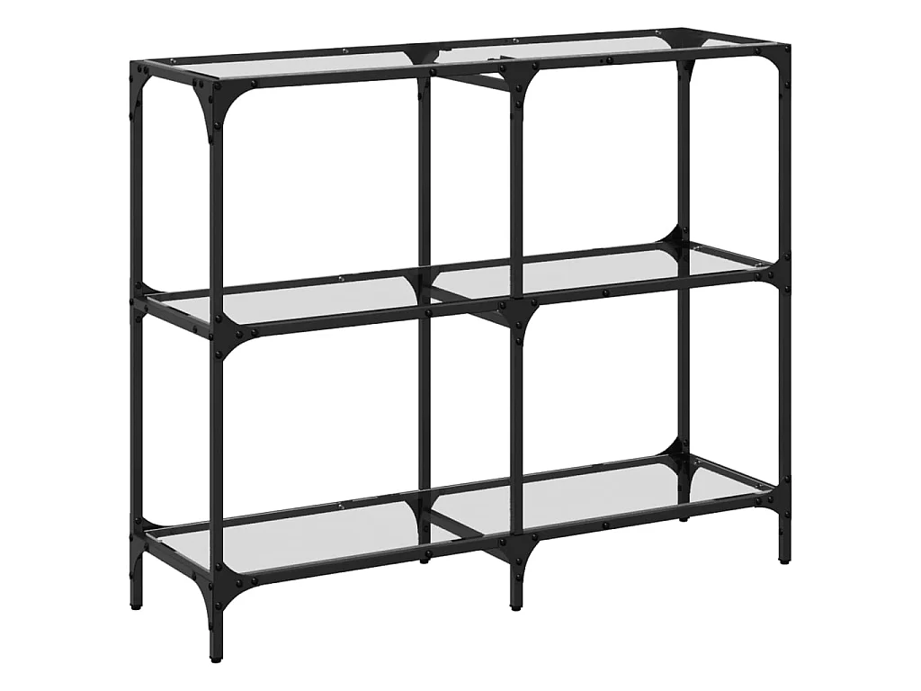 Tavolino Consolle Piano Vetro Trasparente 98x30x81cm in Acciaio