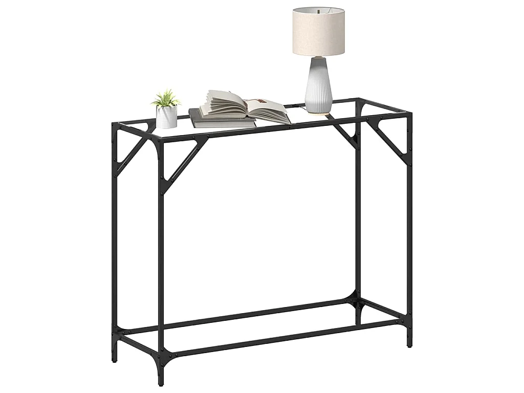 Tavolino Consolle Piano Vetro Trasparente 98x35x81cm in Acciaio