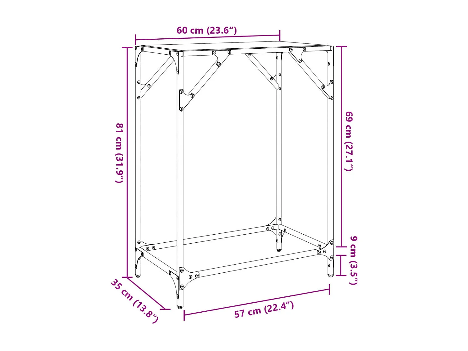 Mesa consola superficie vidrio transparente acero 60x35x81 cm