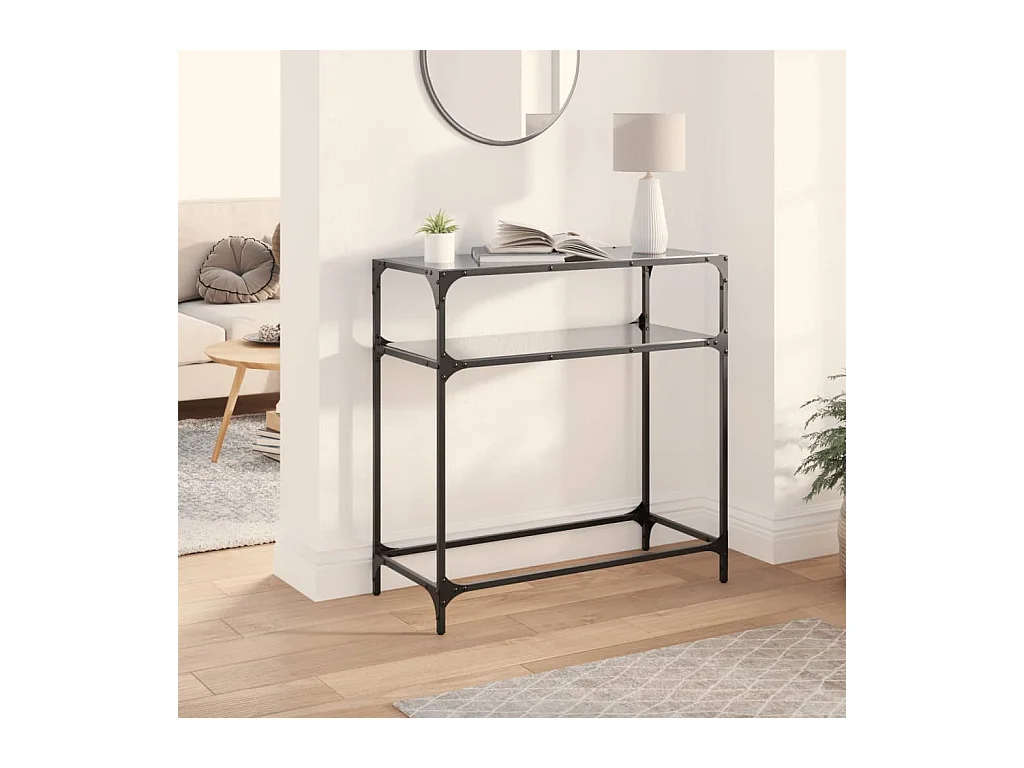 Table console avec dessus en verre noir 80x35x81 cm acier