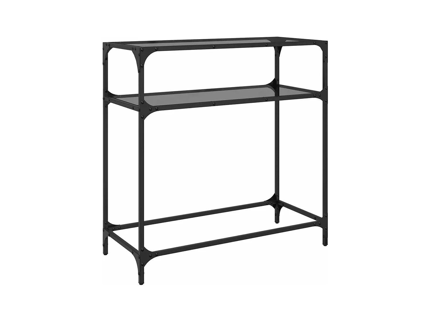 Table console avec dessus en verre noir 80x35x81 cm acier