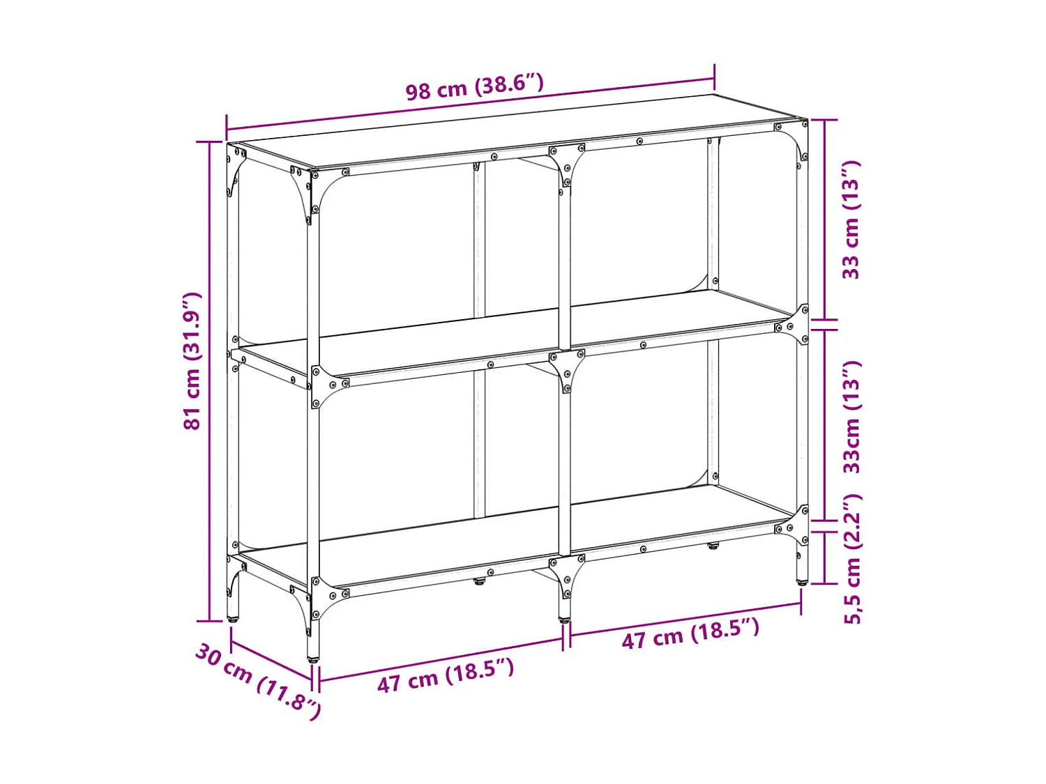 Wandtafel met zwart glazen blad 98x30x81 cm staal
