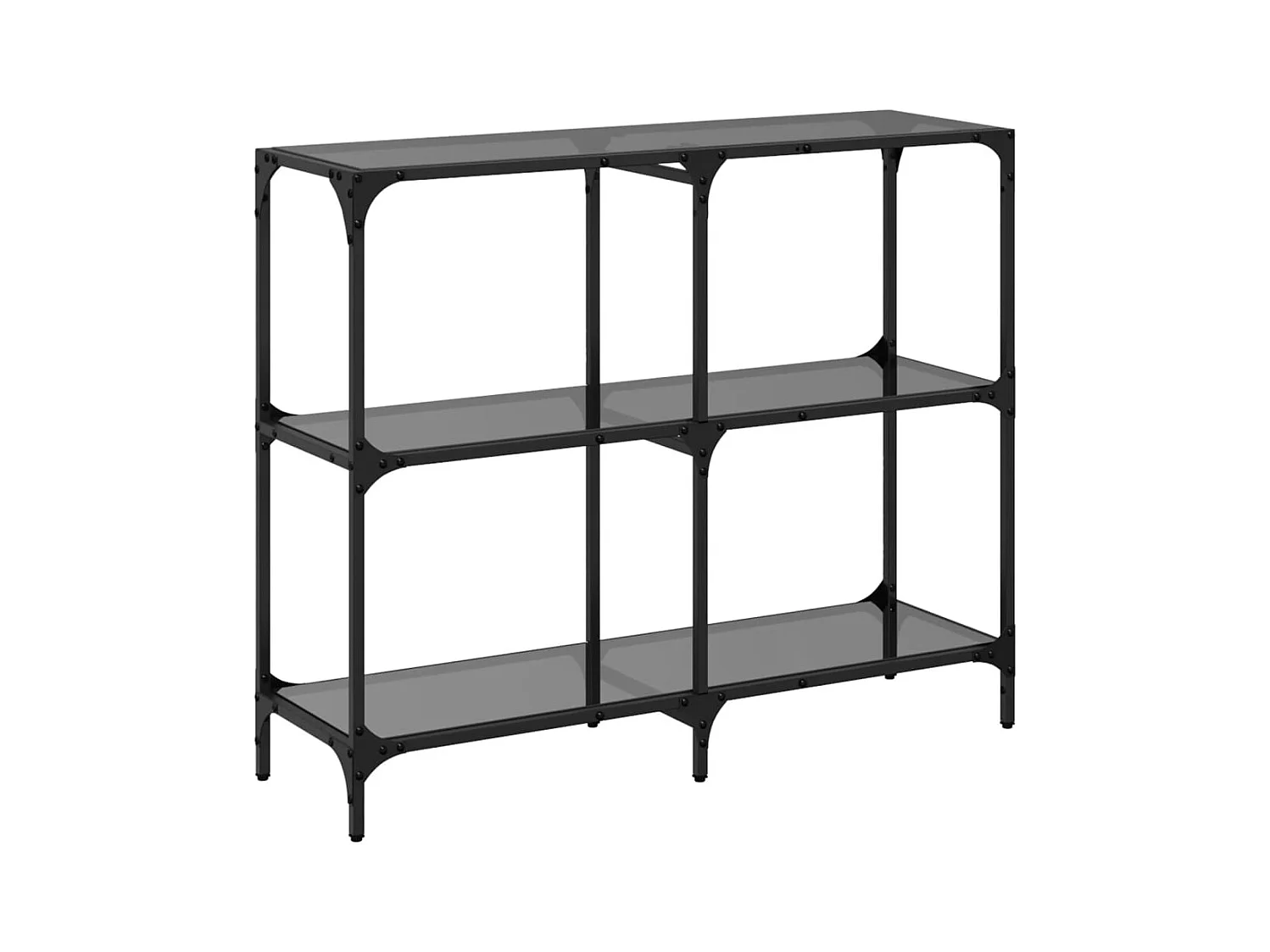 Table console avec dessus en verre noir 98x30x81 cm acier