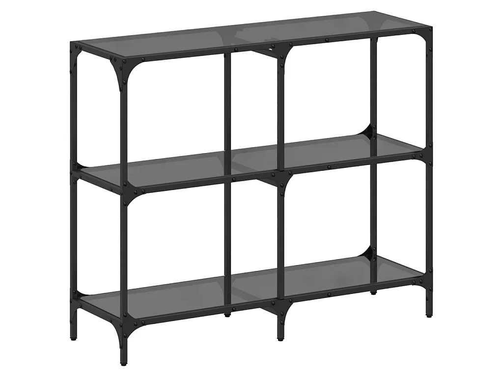 Tavolino Consolle con Piano in Vetro Nero 98x30x81cm in Acciaio