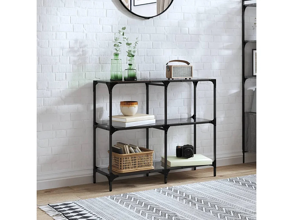 Tavolino Consolle con Piano in Vetro Nero 98x30x81cm in Acciaio