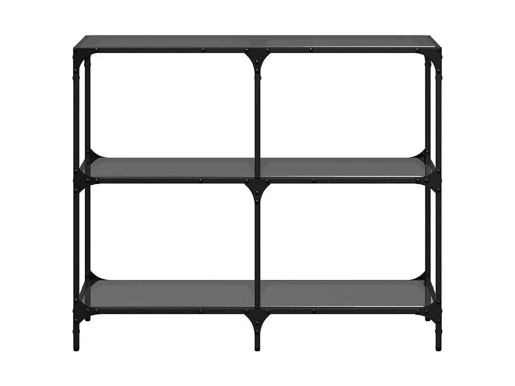 Tavolino Consolle con Piano in Vetro Nero 98x30x81cm in Acciaio