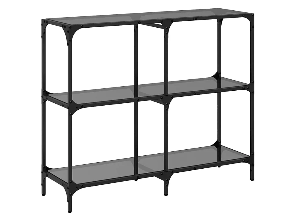 Tavolino Consolle con Piano in Vetro Nero 98x30x81cm in Acciaio