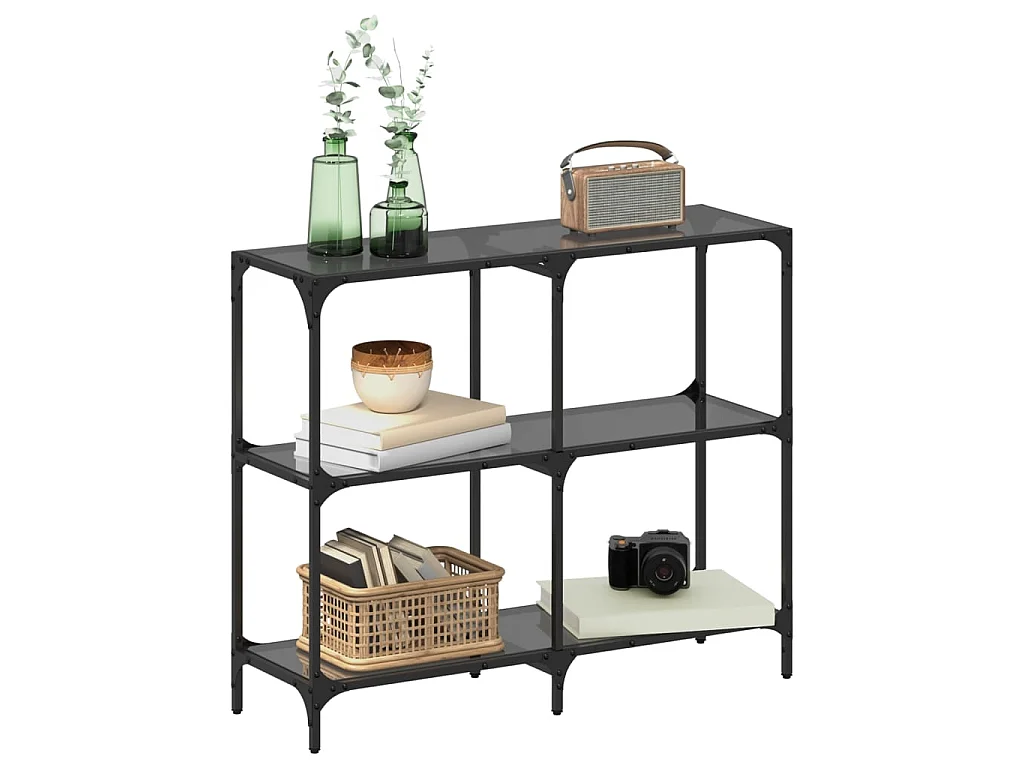 Wandtafel met zwart glazen blad 98x30x81 cm staal