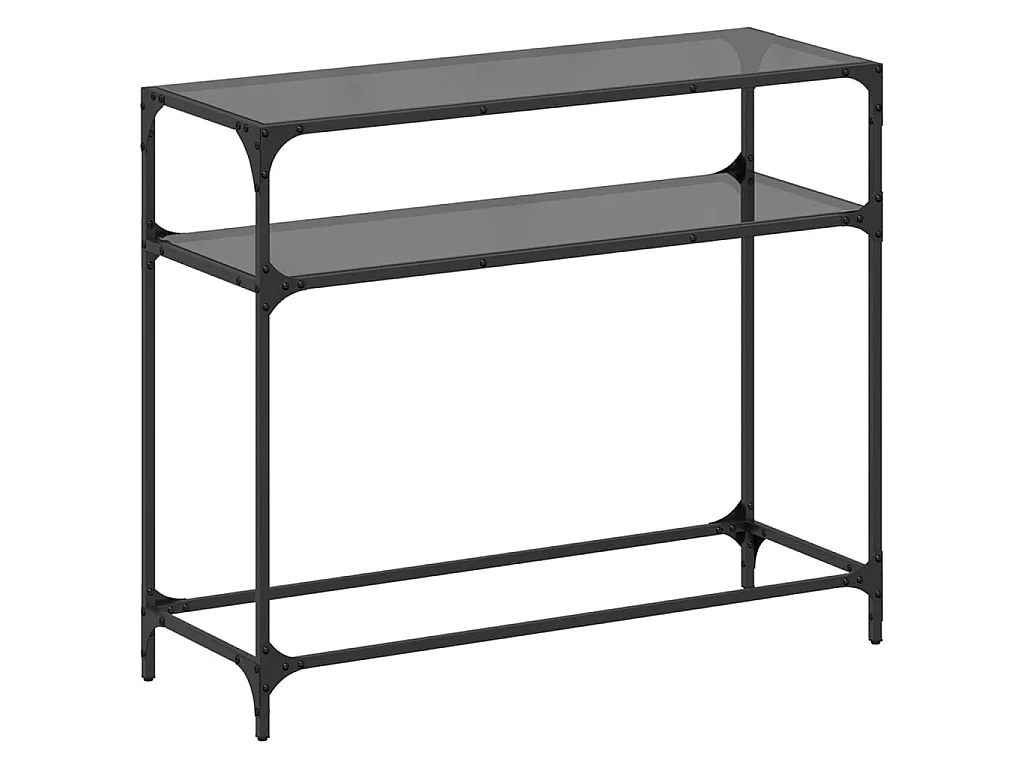 Tavolino Consolle con Piano in Vetro Nero 98x35x81cm in Acciaio