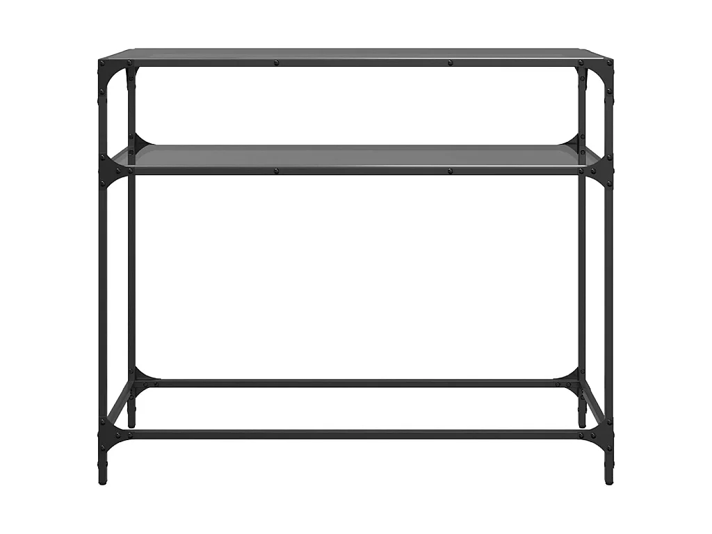 Tavolino Consolle con Piano in Vetro Nero 98x35x81cm in Acciaio