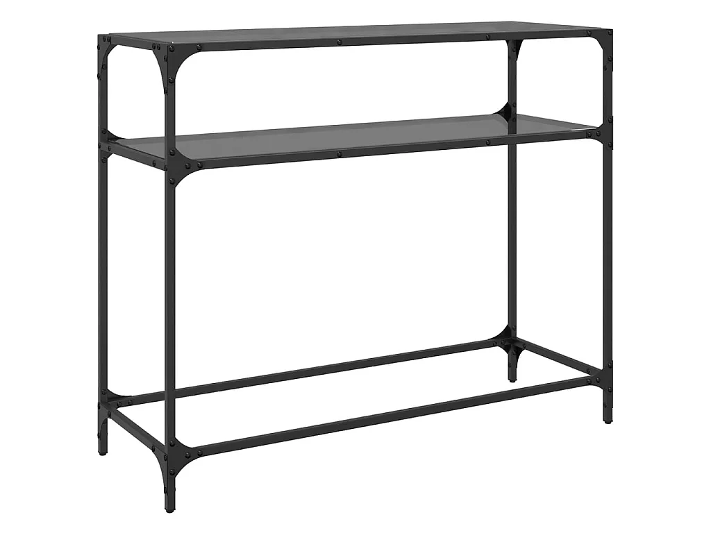 Tavolino Consolle con Piano in Vetro Nero 98x35x81cm in Acciaio