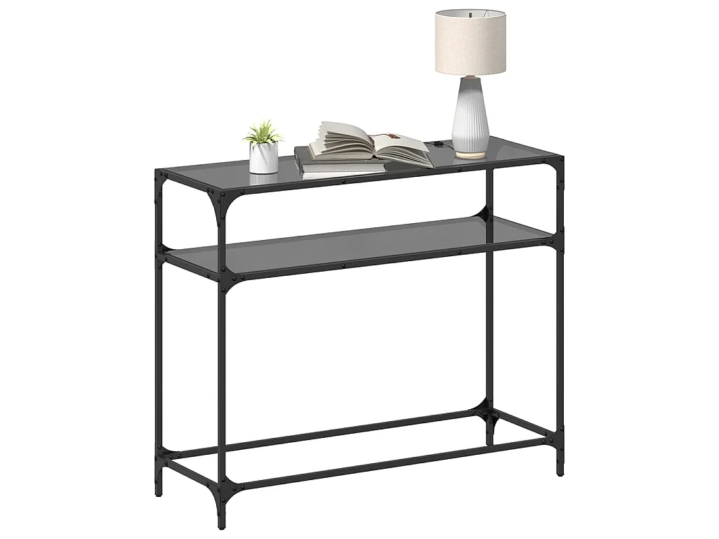 Table console avec dessus en verre noir 98x35x81 cm acier