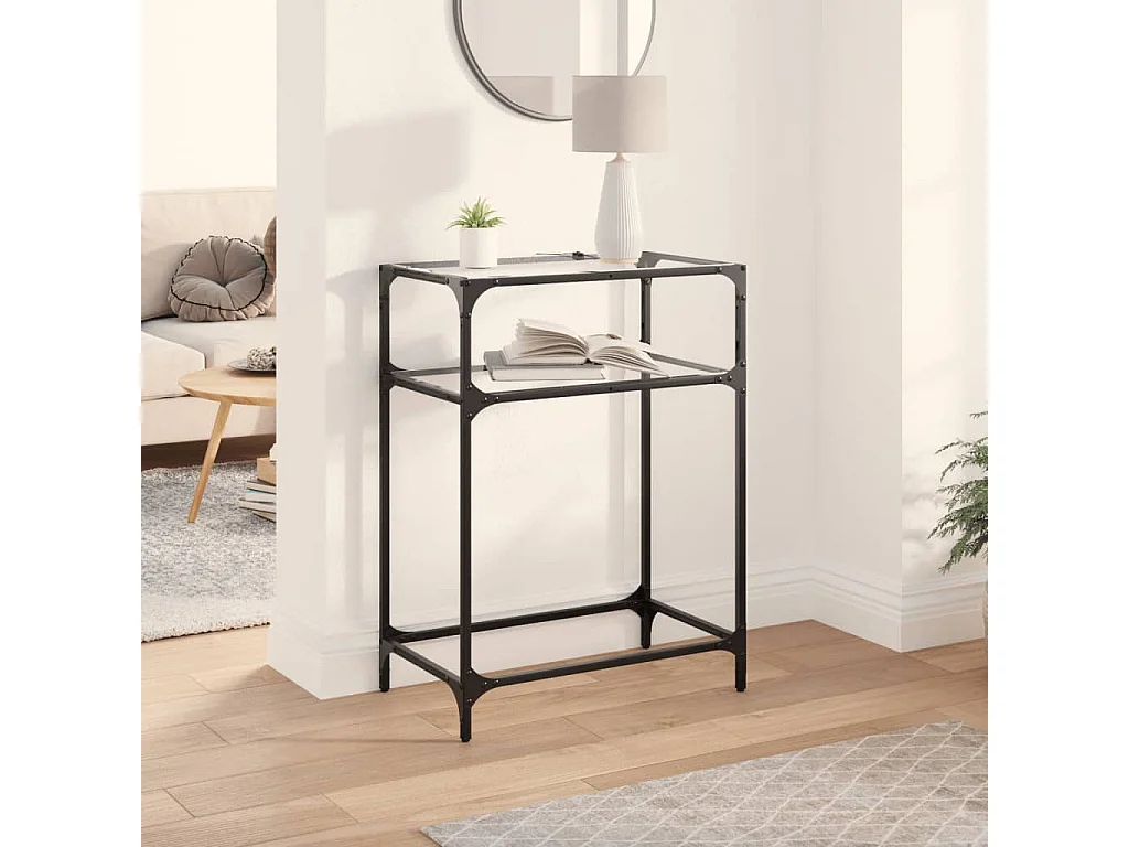 Wandtafel met transparant glazen blad 60x35x81 cm staal