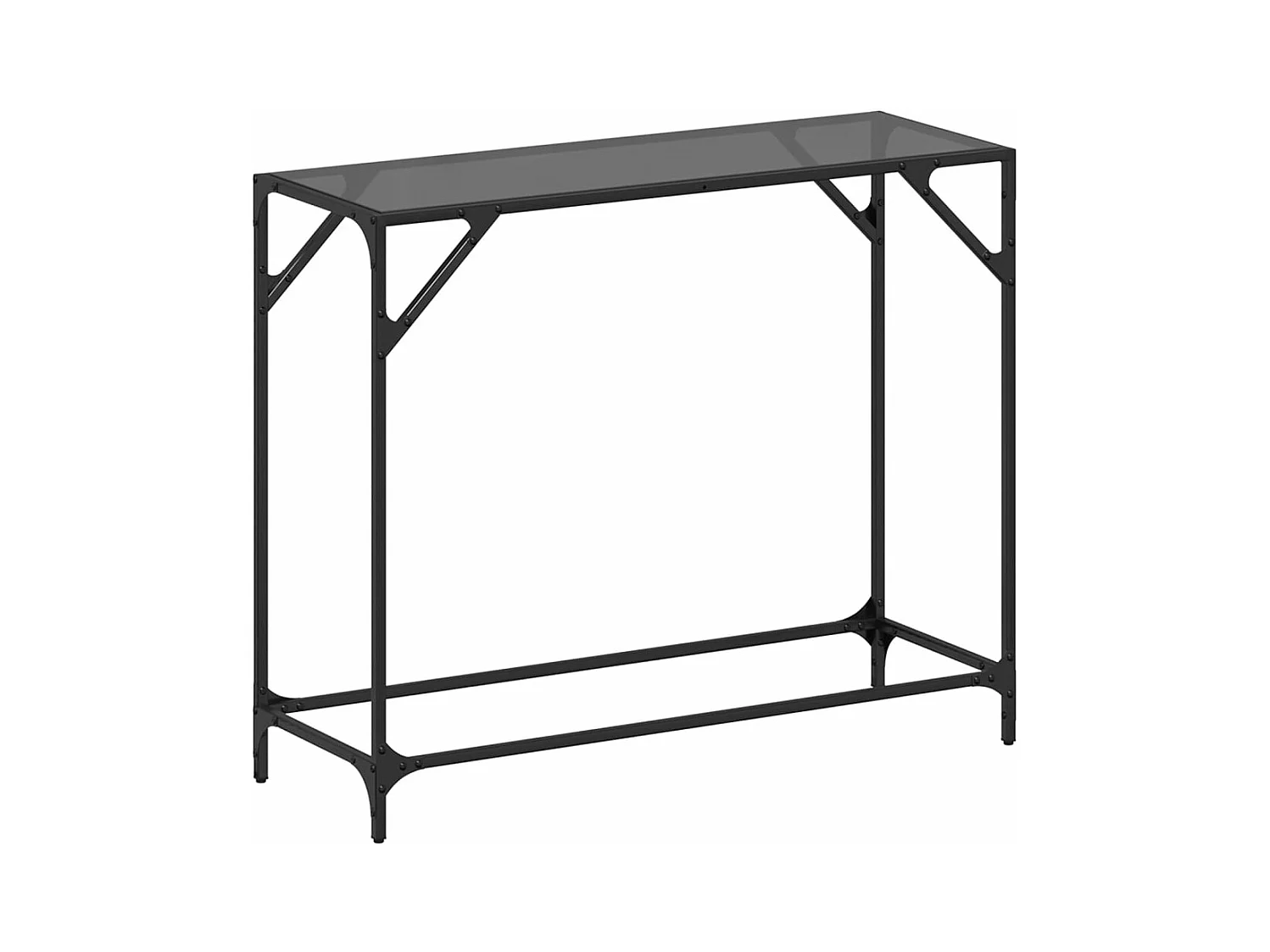 Table console avec dessus en verre noir 98x35x81 cm acier