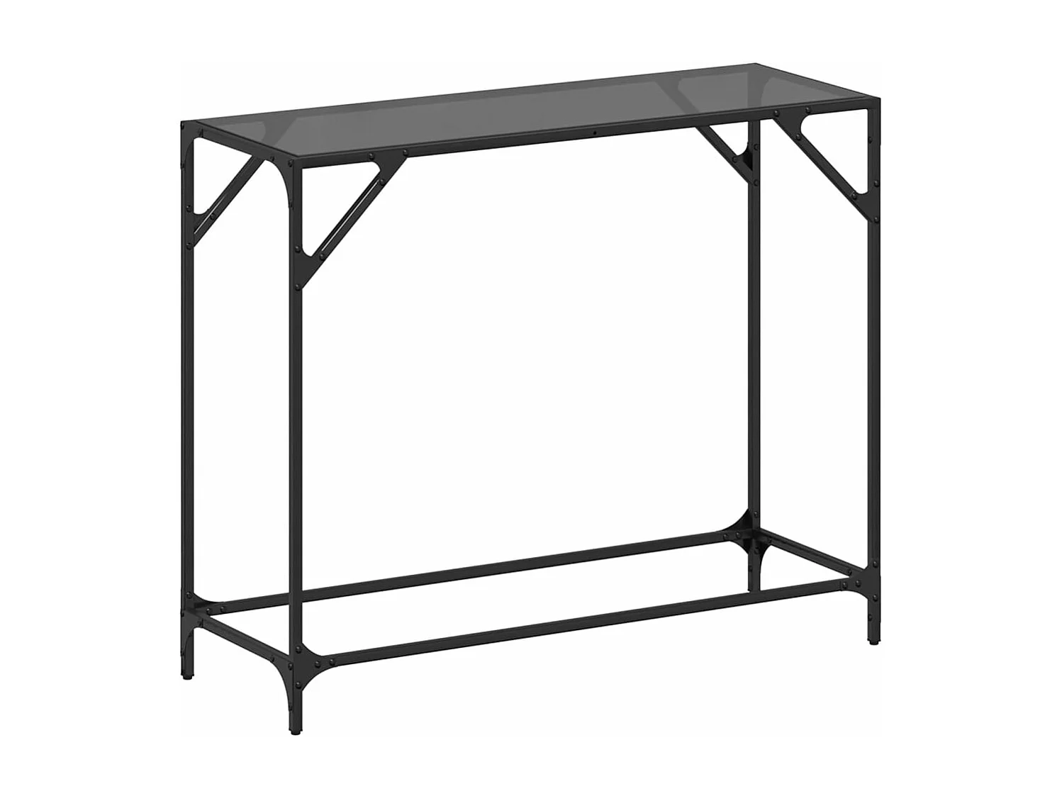 Table console avec dessus en verre noir 98x35x81 cm acier