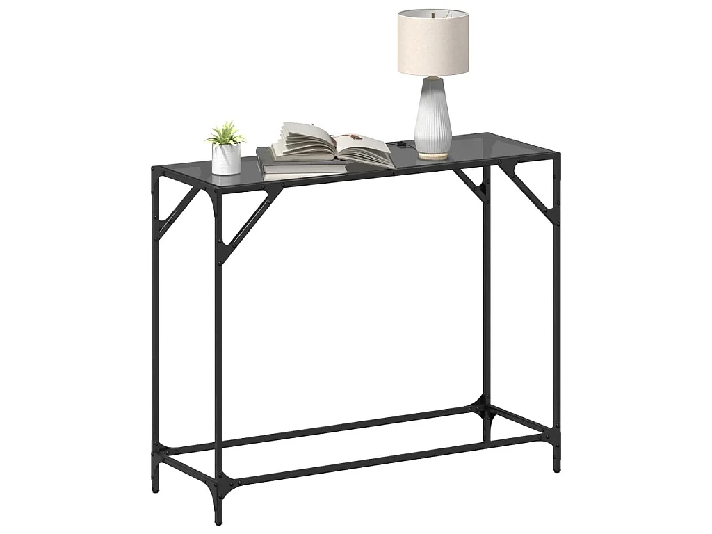 Table console avec dessus en verre noir 98x35x81 cm acier