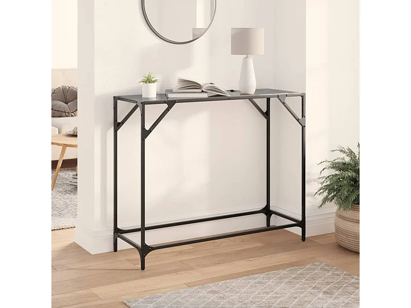 Table console avec dessus en verre noir 98x35x81 cm acier