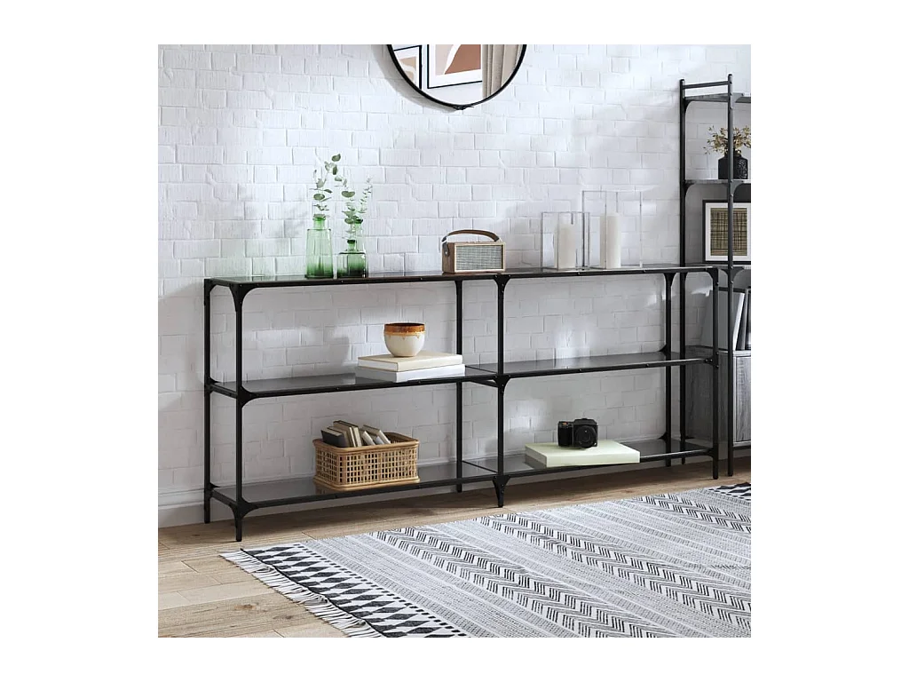 Table console avec dessus en verre noir 194,5x30x81 cm acier