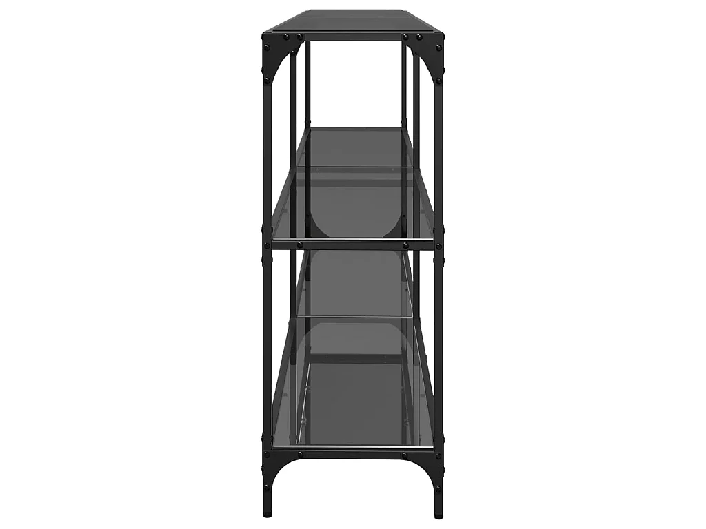 Table console avec dessus en verre noir 194,5x30x81 cm acier