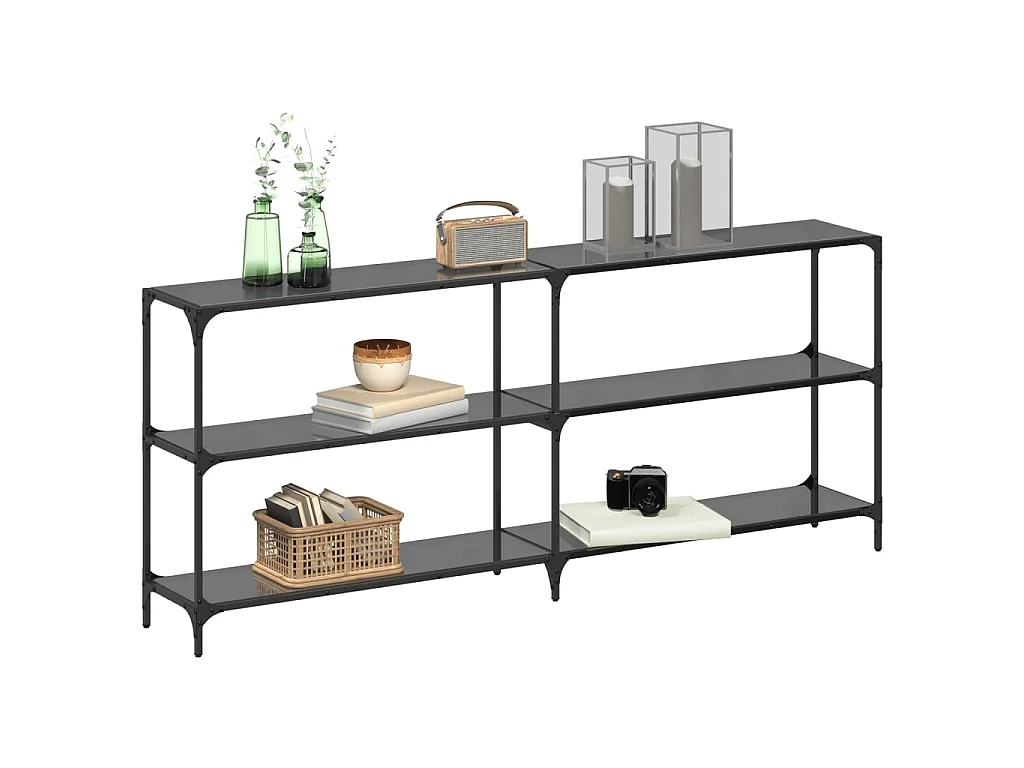 Table console avec dessus en verre noir 194,5x30x81 cm acier