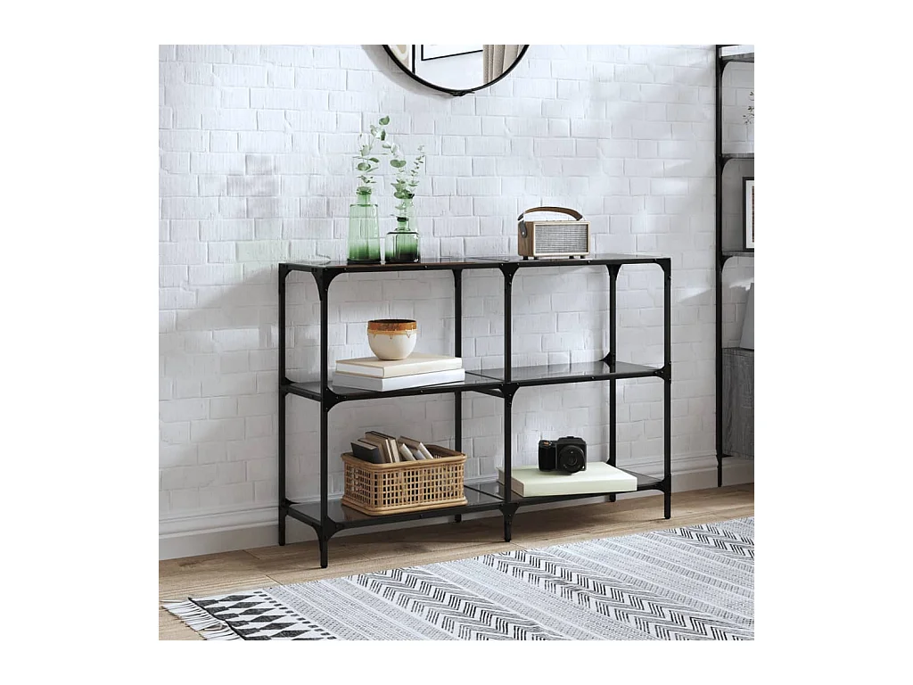 Table console avec dessus en verre noir 118,5x30x81 cm acier