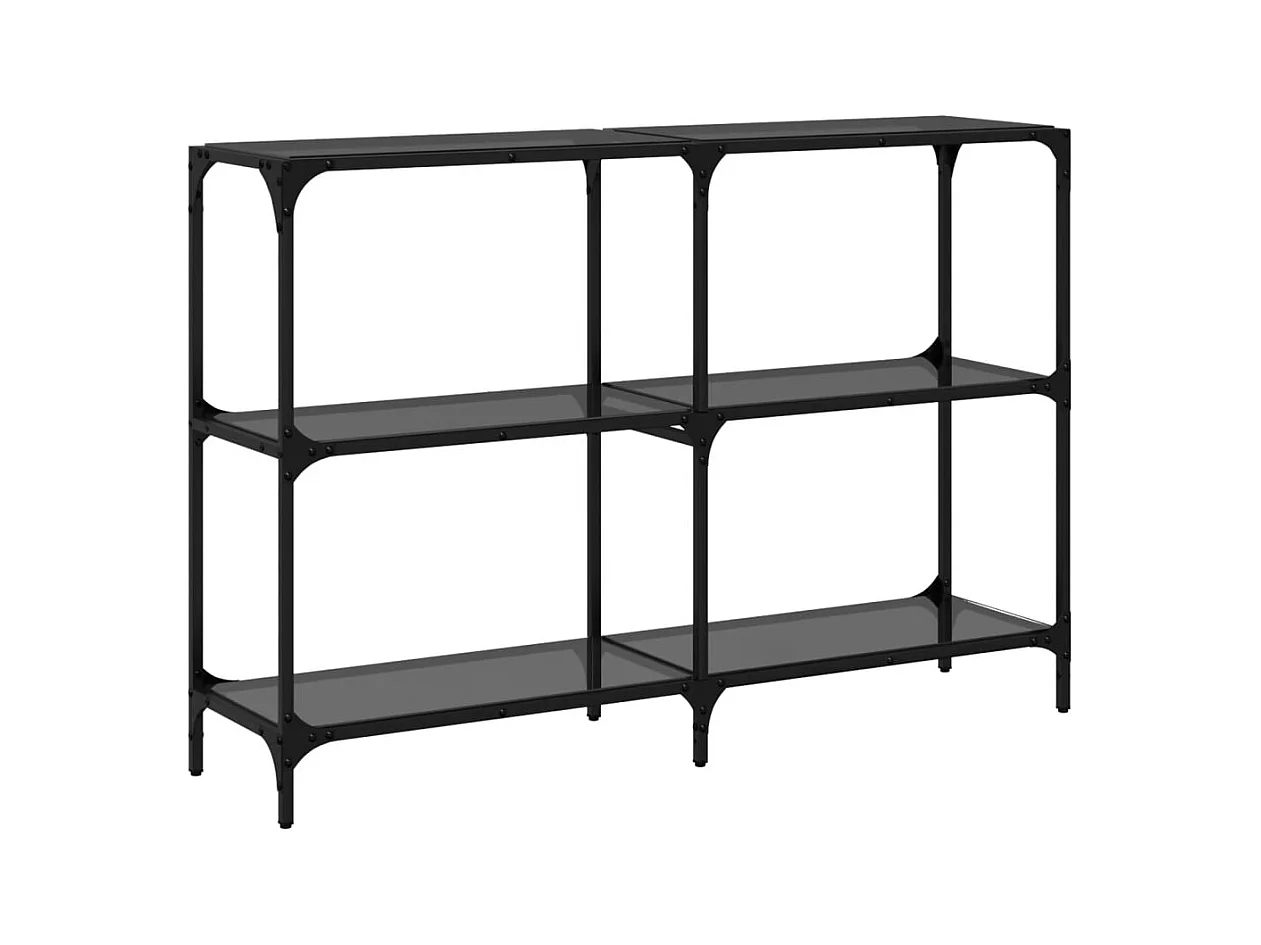 Table console avec dessus en verre noir 118,5x30x81 cm acier