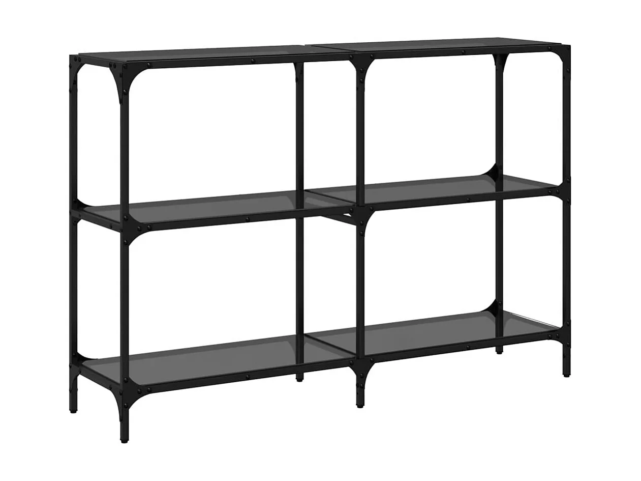 Table console avec dessus en verre noir 118,5x30x81 cm acier