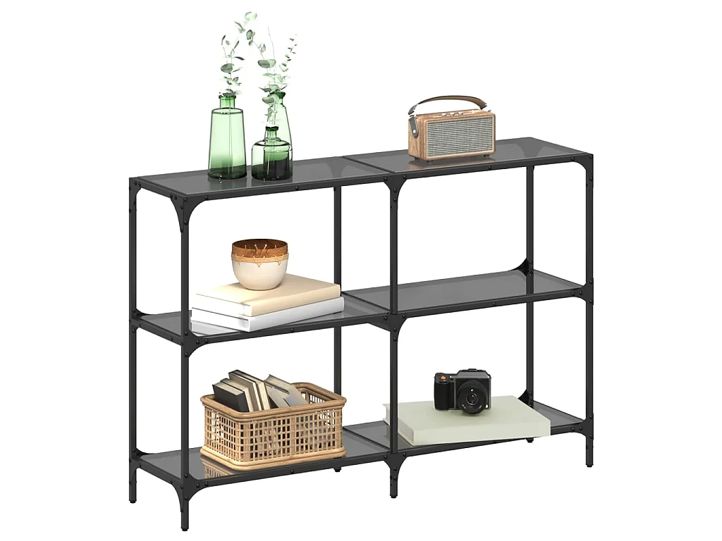 Tavolino Consolle con Piano in Vetro Nero 118,5x30x81cm Acciaio