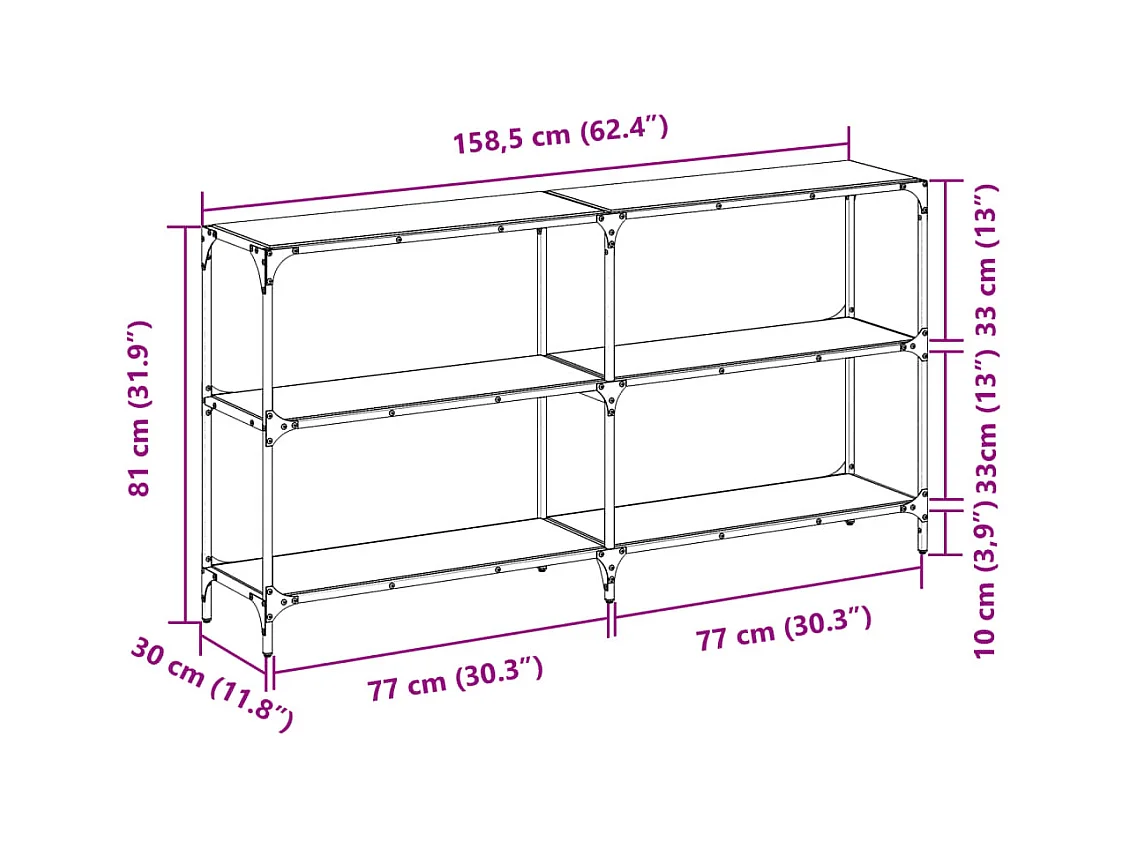 Table console avec dessus en verre noir 158,5x30x81 cm acier