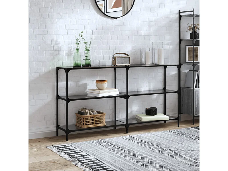 Tavolino Consolle con Piano in Vetro Nero 158,5x30x81cm Acciaio