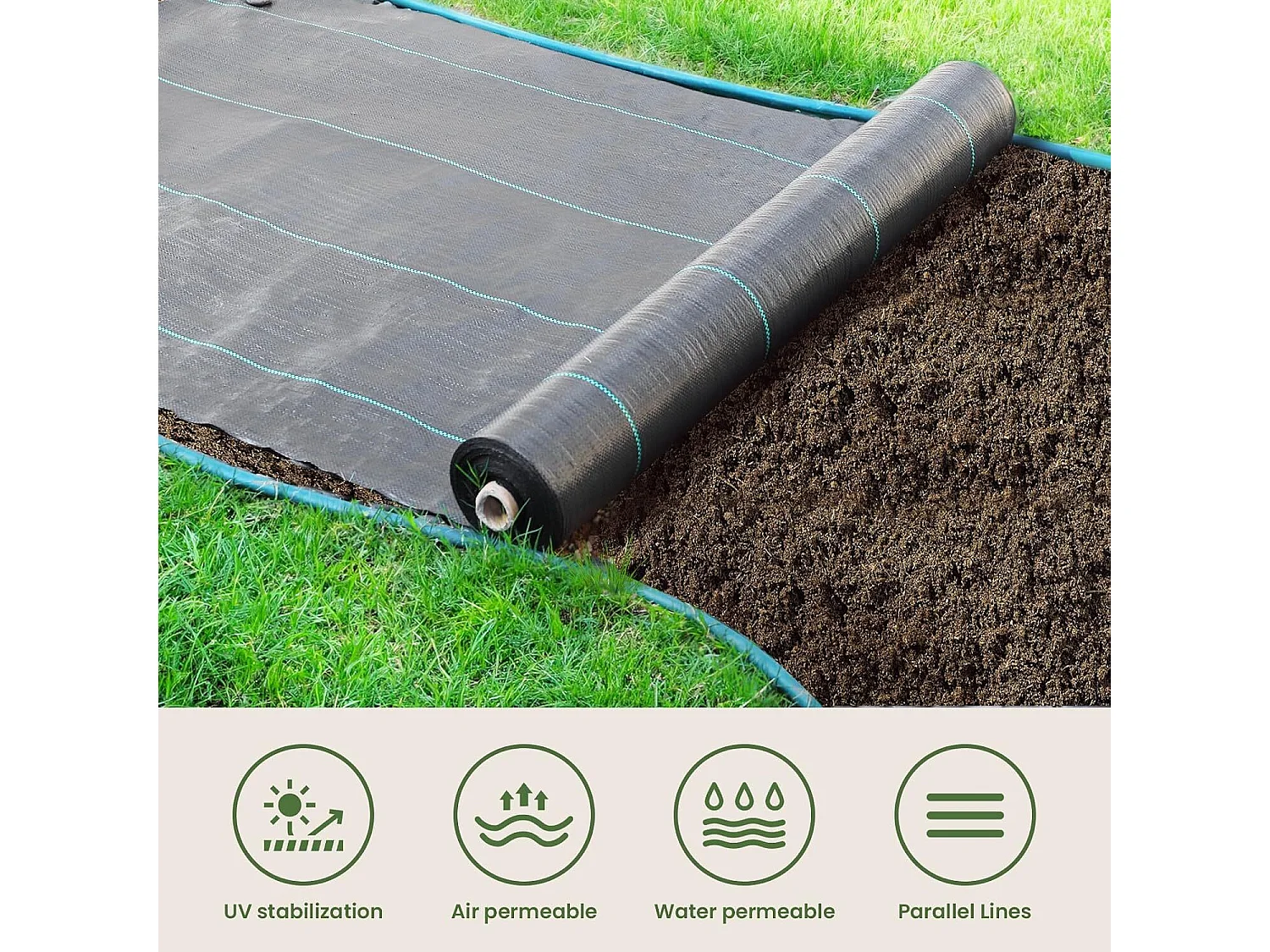 Toile de paillage pour serre, contrôle des mauvaises, désherbant, indéchirable perméable à l'eau anti UV - 2x25M