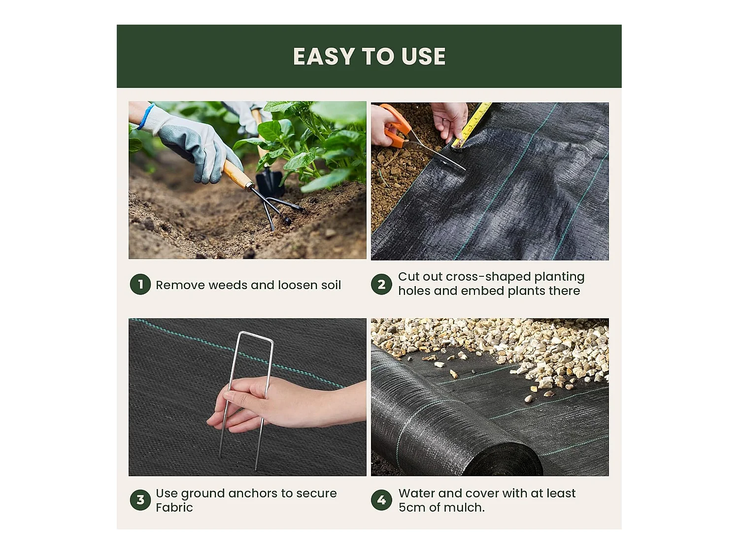 Tela di pacciamatura per serra, cattivo, controllo erbaccia, tessuto permeabile con acqua anti -uv - 2x25m