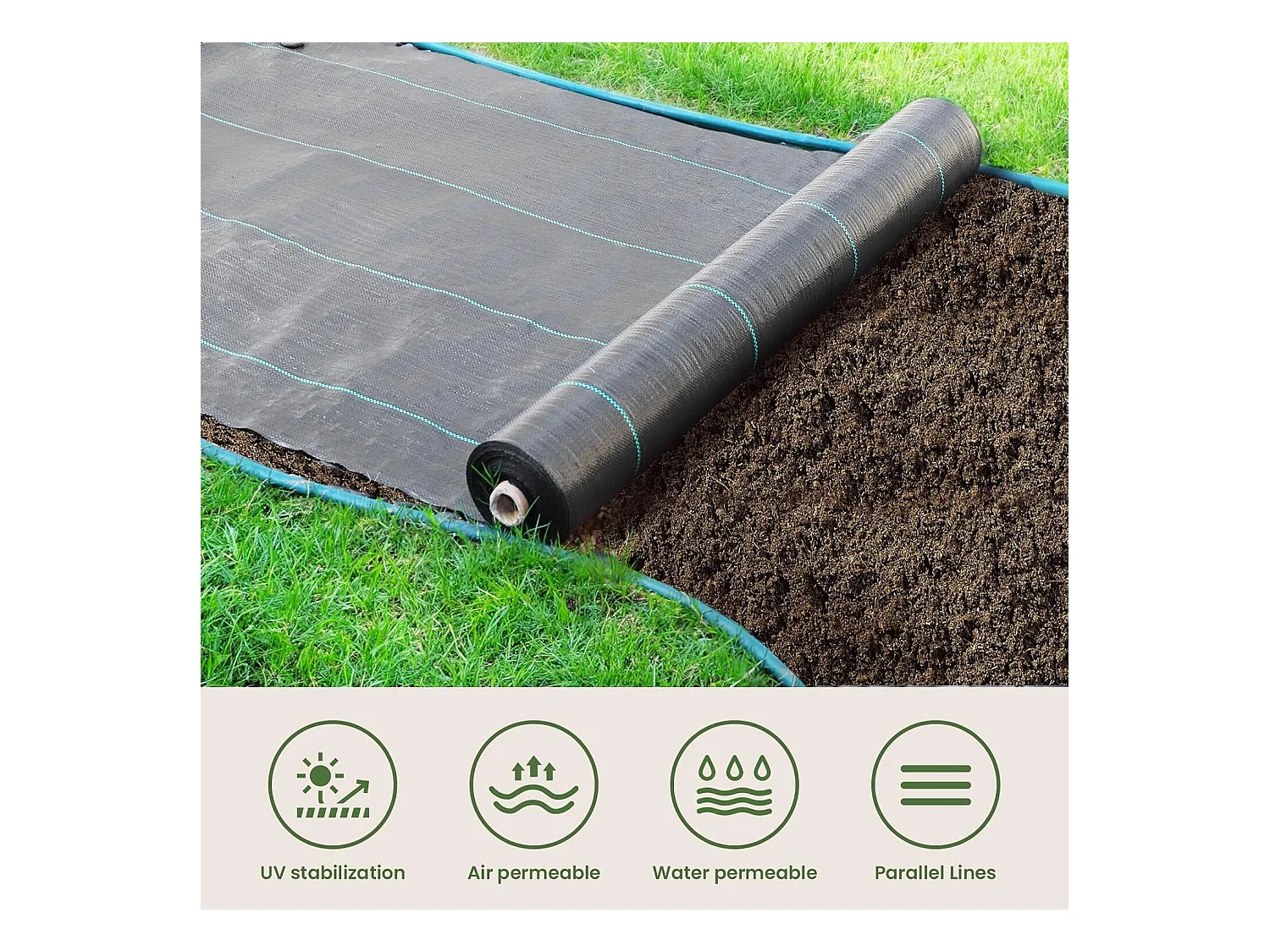 Tela di pacciamatura per serra, cattivo, controllo erbaccia, tessuto permeabile con acqua anti -uv - 2x25m