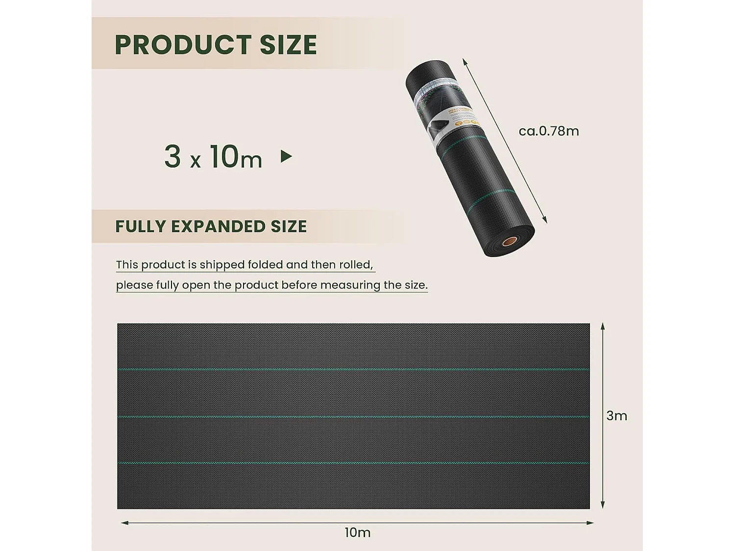 Toile anti mauvaises herbes 3x10m pour une utilisation dans les patios, jardins, parterres de fleurs, aménagement paysager