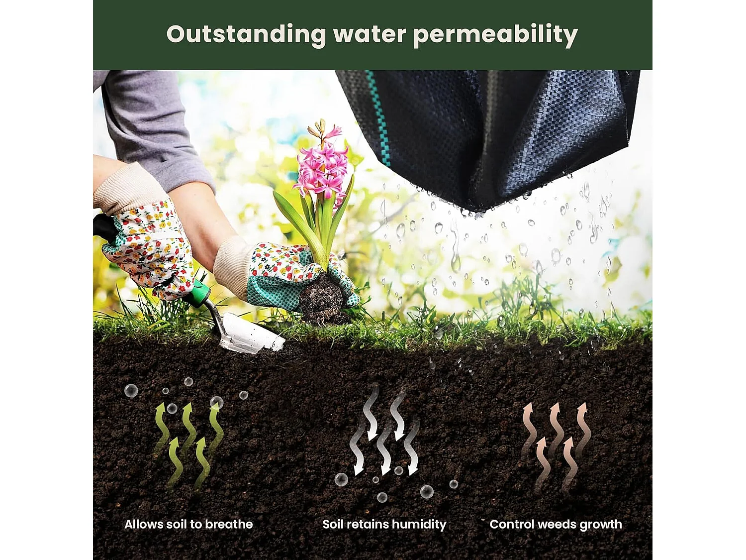 Toile de paillage contre les mauvaises herbes pour serre, patios, jardins - indéchirable perméable à l'eau anti UV - 2x50m